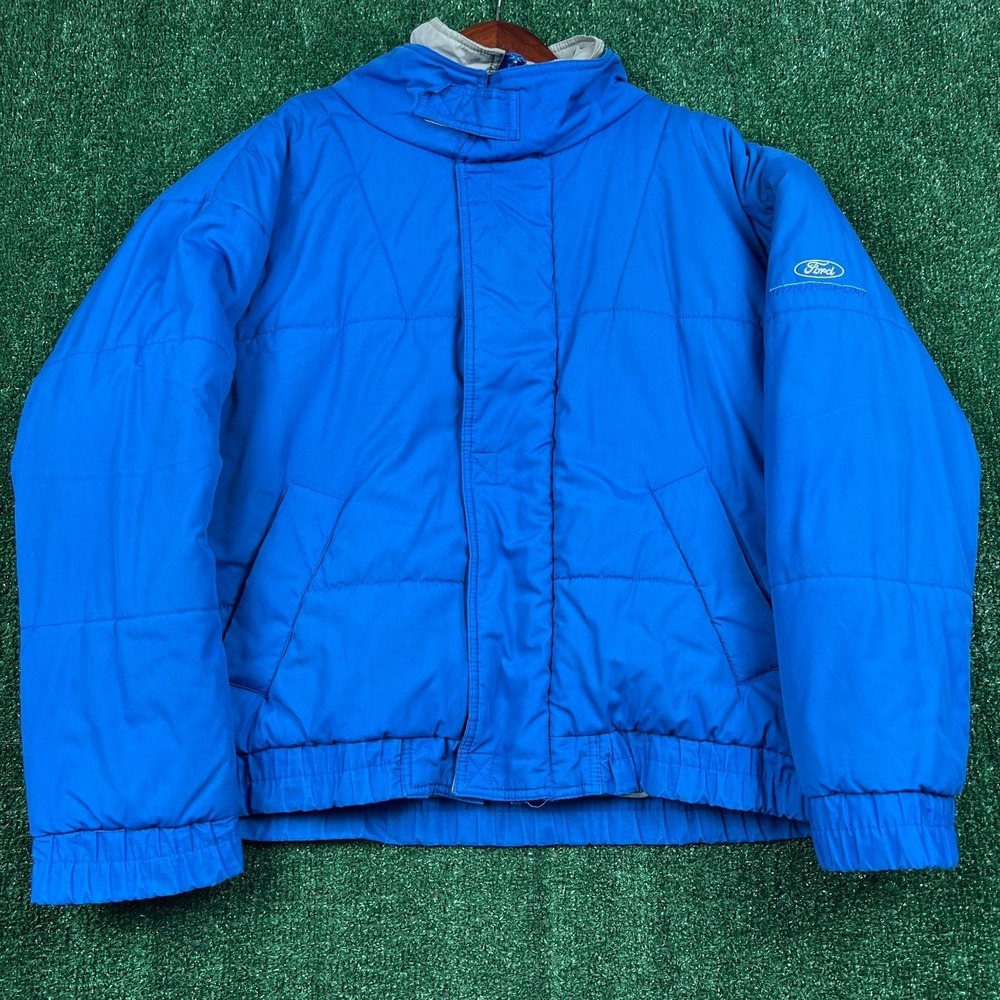 Vintage Ford Motorsport Men's Blue Jacket Large Insulated Puffer Racing 80s